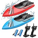 TOLLCY RC Boats for Kids 2Pack, Fast Remote Control Boat for Pools Lakes River, 2.4 GHz Racing Boat Toys for Boys 8-12, 15KMH Fast with Rechargeable Batteries 56 Mins Long Play Time