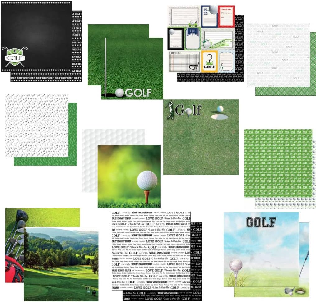 Custom Bundle - 12 Golf Themed 12" x 12" Scrapbook Papers - Various Brands