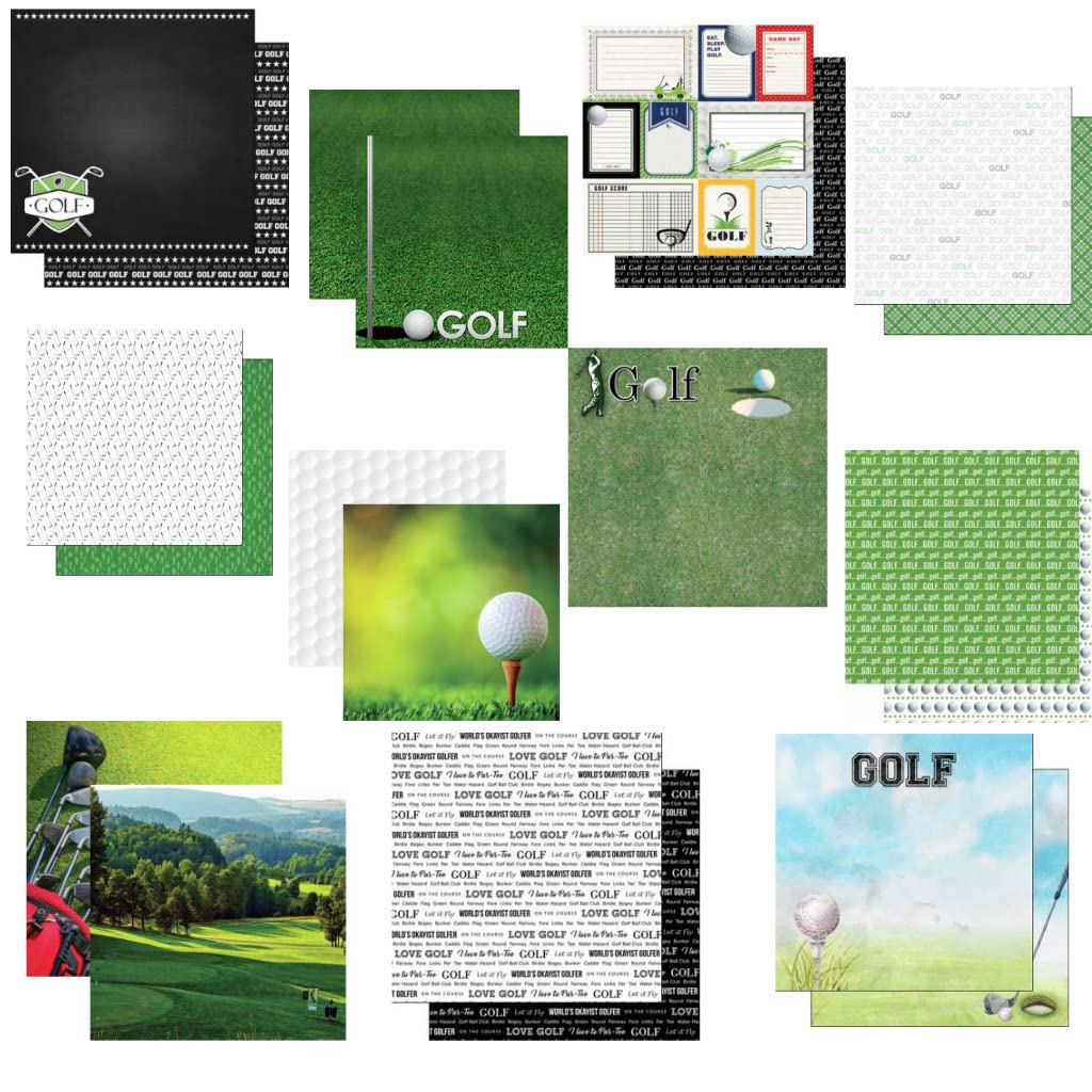 Custom Bundle - 12 Golf Themed 12" x 12" Scrapbook Papers - Various Brands