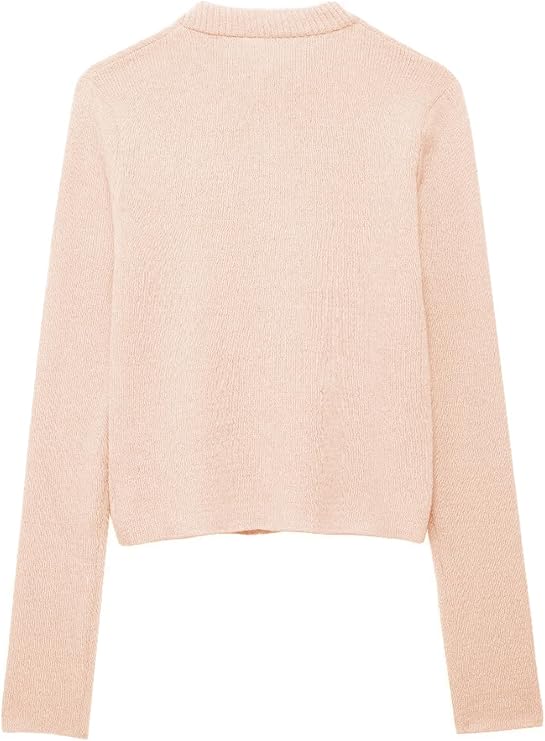 Pinclodly Tie Front Cardigan Sweaters for Women Y2K Bow Tie Open Front Cardigans Crewneck Long Sleeve Sweaters