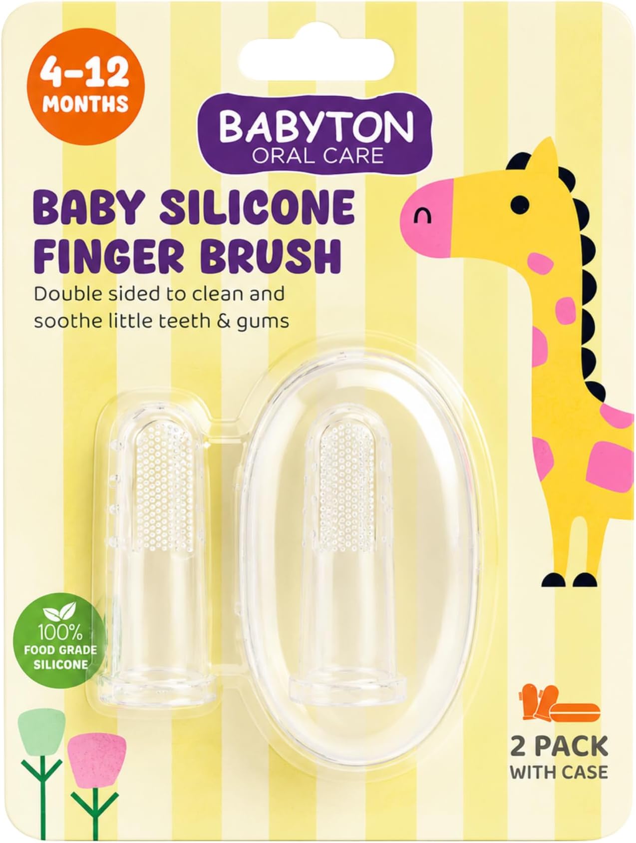 Babyton Baby Silicone Finger Brush - Dual-Sided for Cleaning and Massaging Gums, Safe for Babies 4-12 Months
