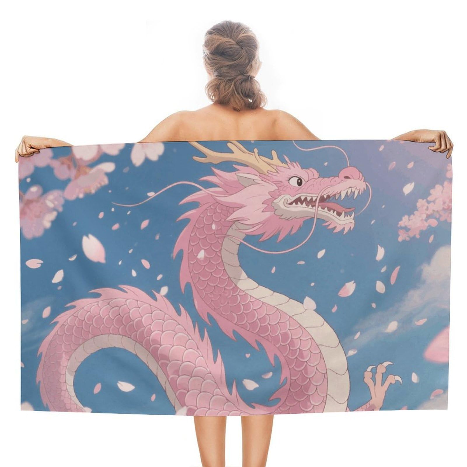 asbwuo Cherry Blossom Dragon Beach Towels Extra Large Quick Dry Absorbent