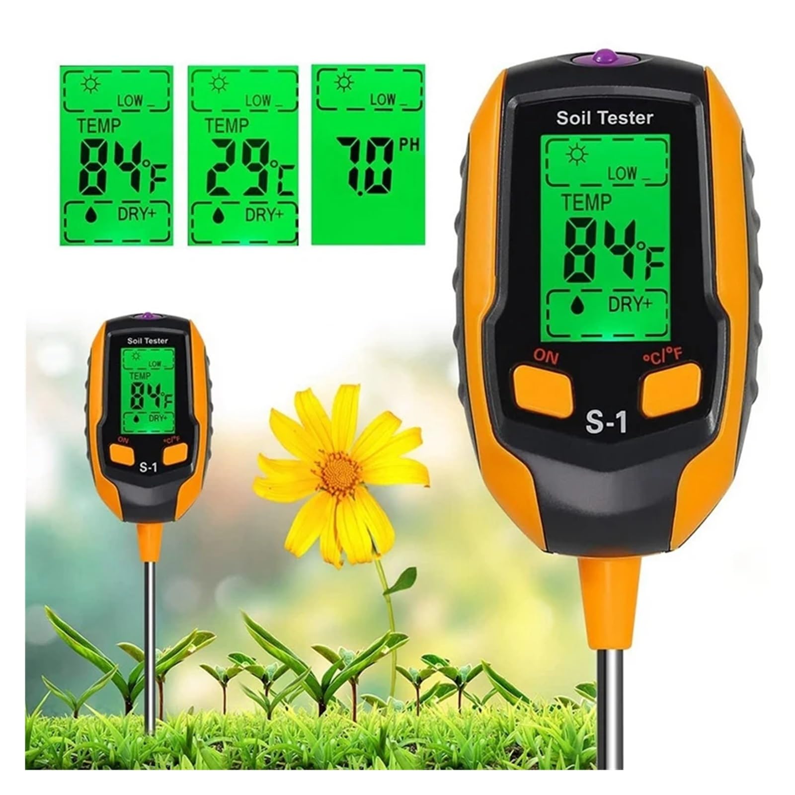Medidor de humedad del suelo Medidor De PH Del Suelo, Medidor De Humedad Del Suelo 4 En 1, Medidor De Humedad De Plantas Digital Con PH/temperatura/luz, Medidor De Humedad Del Suelo Fiable y Preciso