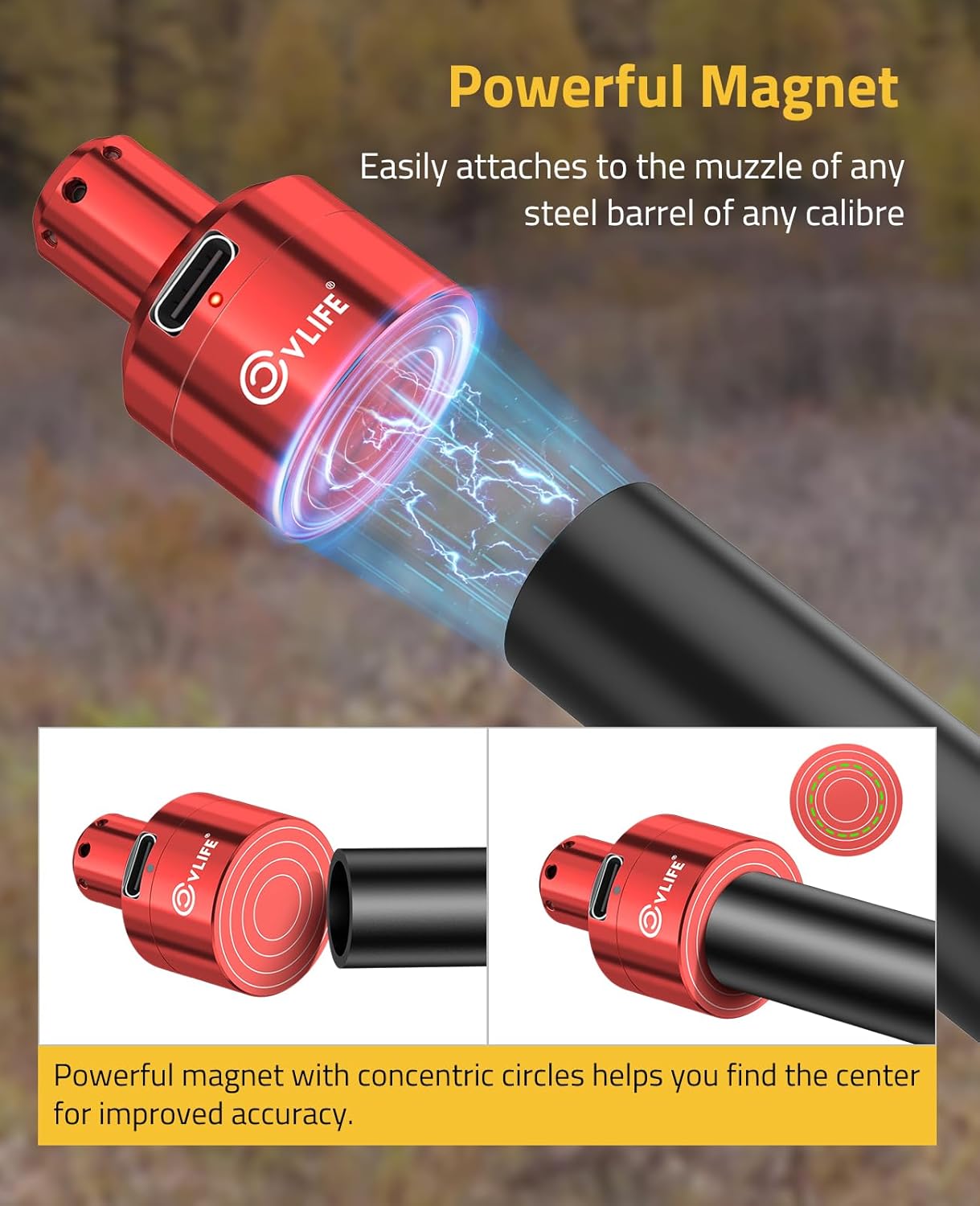 CVLIFE Rechargeable Green/Red Laser Bore Sight Magnetic Bore Sight Laser for Multiple Calibers Professional Boresighter with Magnetic Connection