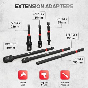EZARC Impact Socket Adapter Set, 14PCS with Swivel and Angle Attachments