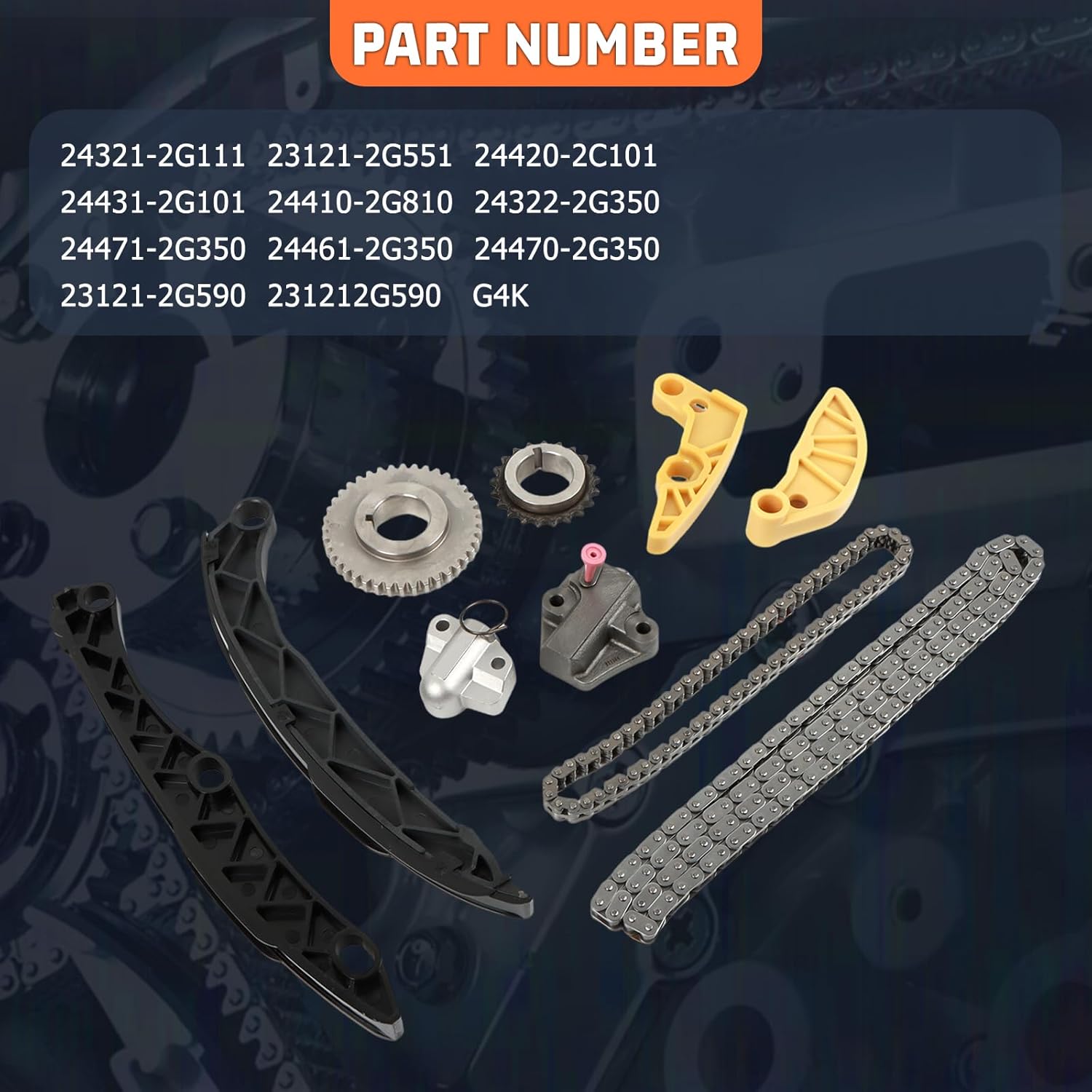 24321-2G111, 23121-2GGA1 G4KJ Timing Chain Kit Oil Pump Gear Applied for 2014-2017 Optima/Sorento/Sportage 2.0L 2.4L Turbo Engine 16 Valves Engine Aftermarket Parts