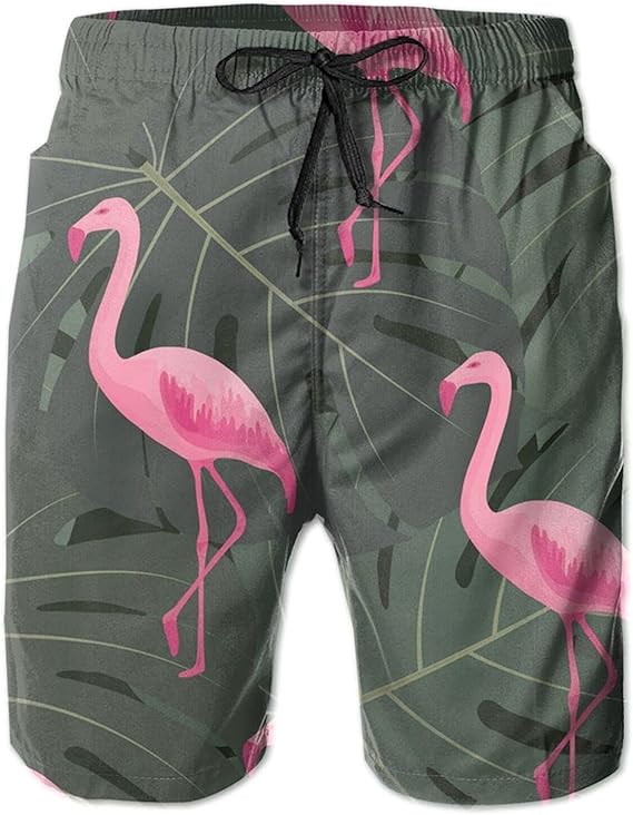 Exotic Tropical Flamingos Mens Quick Dry Bathing Suits Boardshorts
