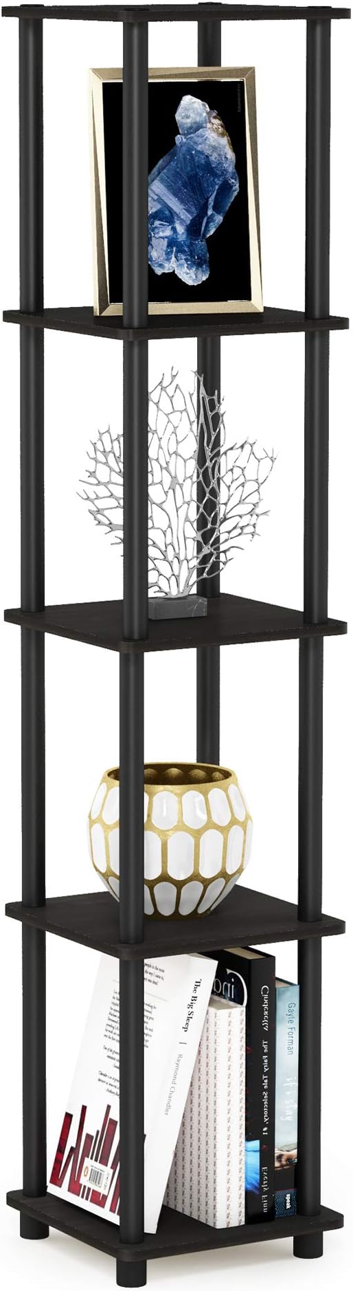 Furinno Viereckiges Regal mit 5 Ebenen, Mehrzweckregal, holz, Espresso/Schwarz, 29.46 x 29.46 x 146.56 cm