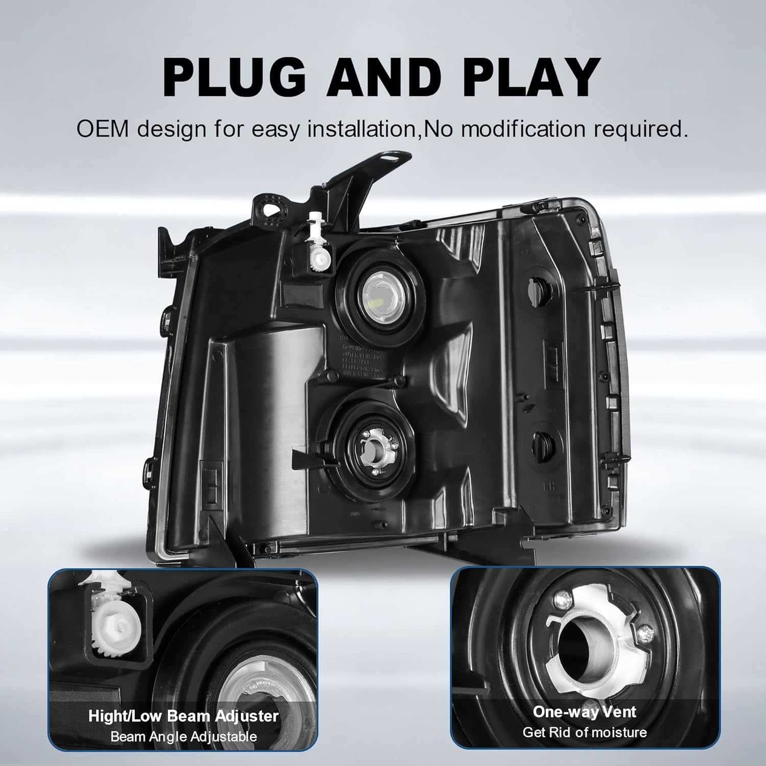 MOSTPLUS Headlight Assembly Compatible with 2007-2013 Chevy Chevrolet Silverado 1500 2500 3500 Front Lamp with Black Housing/Clear Lens/Clear Reflector