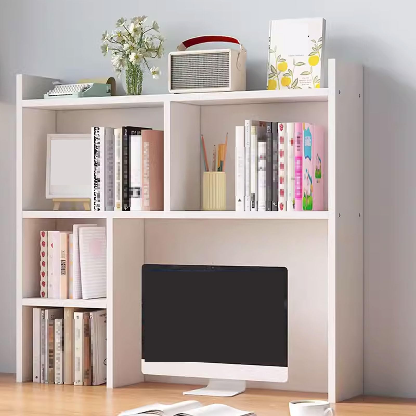 ASerZenith Wooden Desk Nizer With Shelves For Desktop Storage And Organization (Warm White 90 * 90Cm)