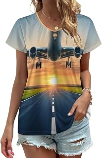 Women's V Neck T-Shirt Summer Loose Fit Tee Tops Short Sleeve Casual Blouses