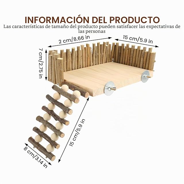 Foto 2 de 7 de LEKEFETO Plataforma de escalada de madera para hámster con escalera