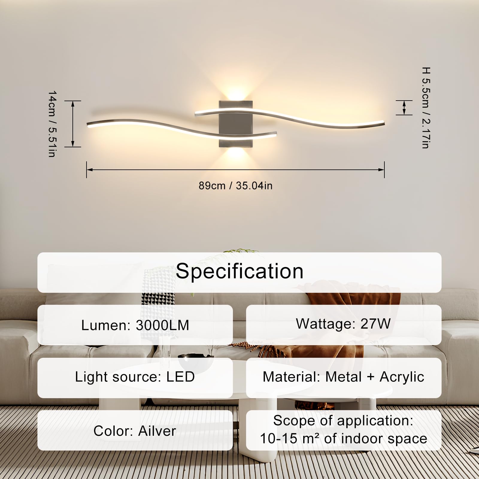 Comely LED Wall Light, Indoor Wave Shaped LED Wall Sconce Light Warm White 3000K - Image 4