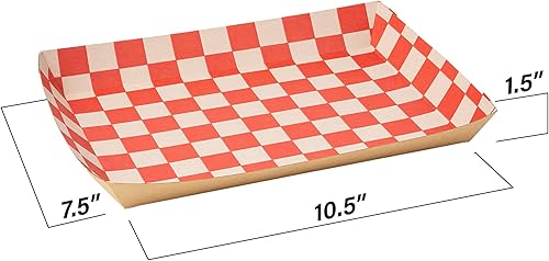 Miniatura 3 de MT Products Bandeja de comida para cafetería roja y blanca de 10 x 7 x 1.3 pulgadas, bandeja de papel para almuerzo, paquete de 20
