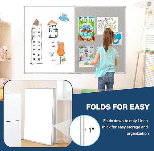 Vista 23 de WALGLASS Combinación de pizarra blanca magnética y tablero de corcho, 36 x 24 pulgadas, combo para escuela, oficina y hogar, pizarra de borrado
