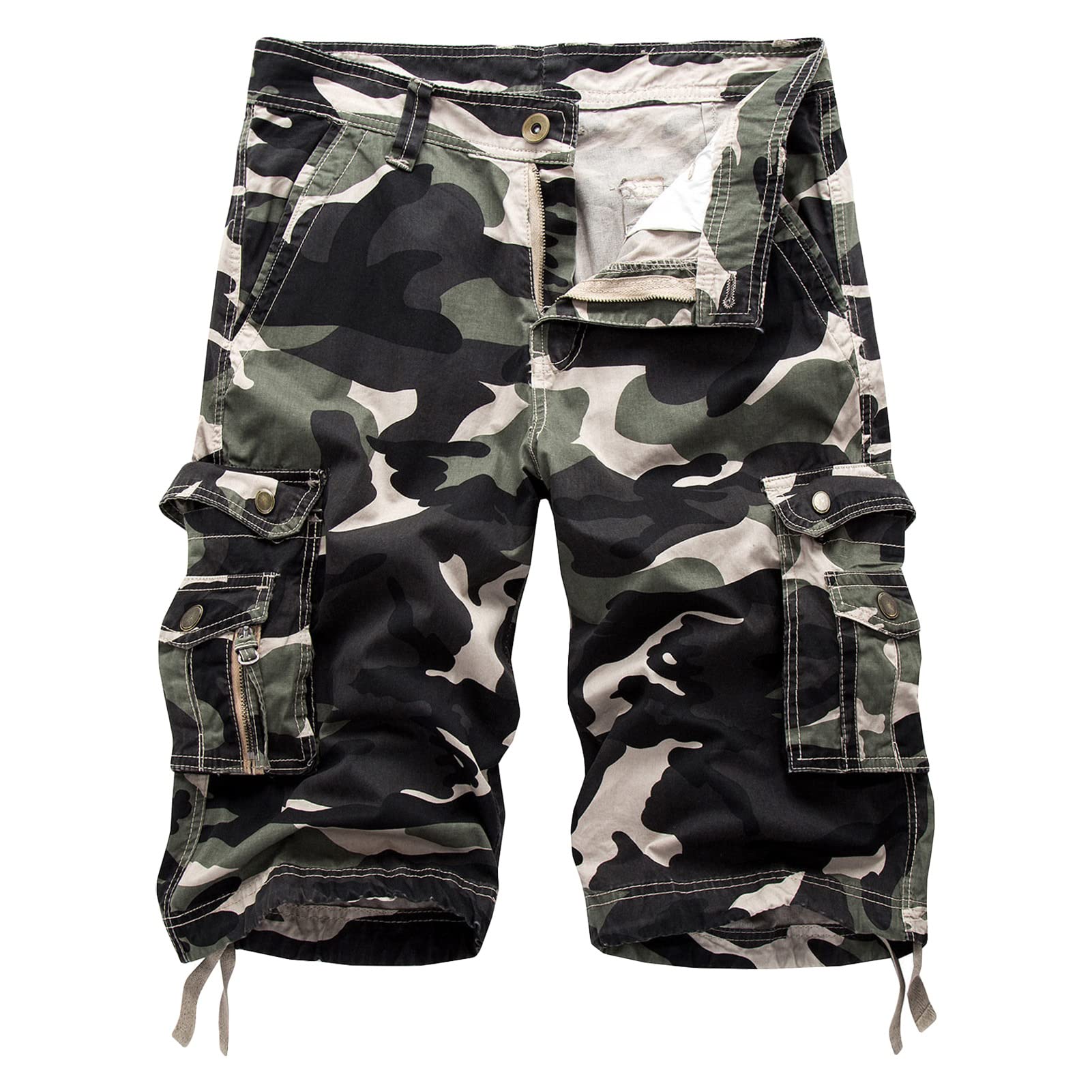 Maiyifu-GJ Men Relaxed Fit Camo Cargo Shorts Camouflage Multi Pockets Outdoor Short Pants Lightweight Loose Military Short (White,44)