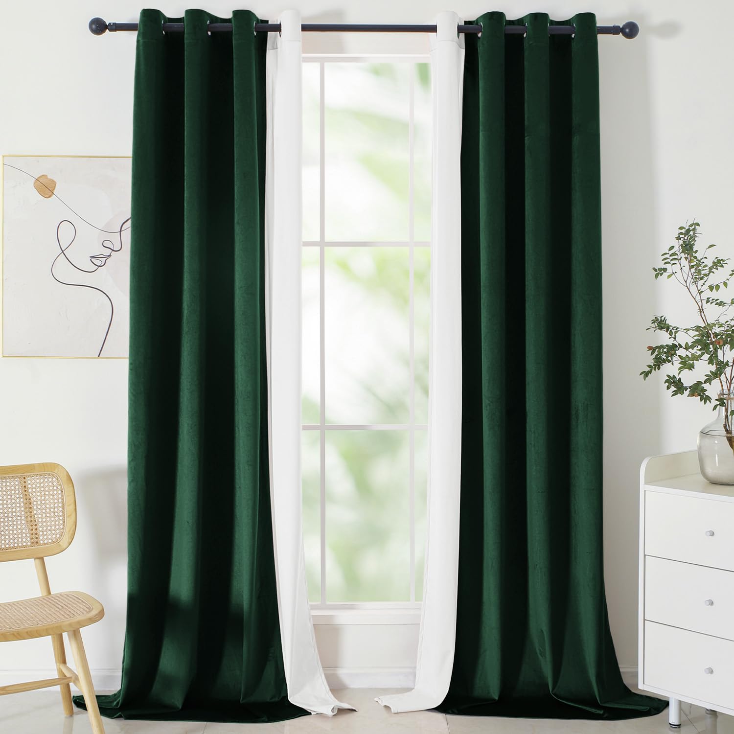 VANASEE Velvet Curtains for Bedroom Green Bleach 5296 inch Soft Blackout Thermal Insulated Curtains Window Treatment for Bedroom