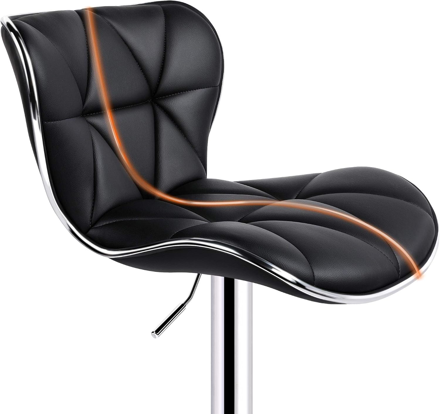 Topeakmart 2pcs Home Kitchen Bar Stools Fashionable Height Adjustable PU Leather Swivel Bar Chair with Shell Back, Black