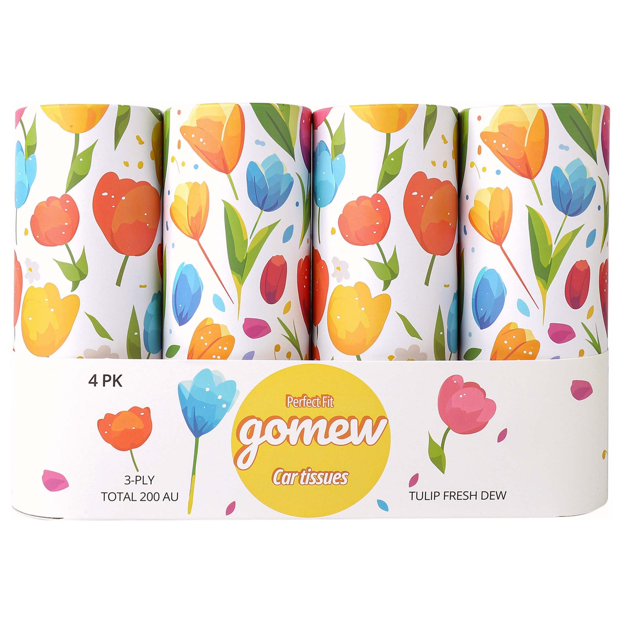 Car Tissue Holder 4 PK - 50 3-Ply Tissues per Cylinder Fits Car Cup Holders Portable Travel Tubes