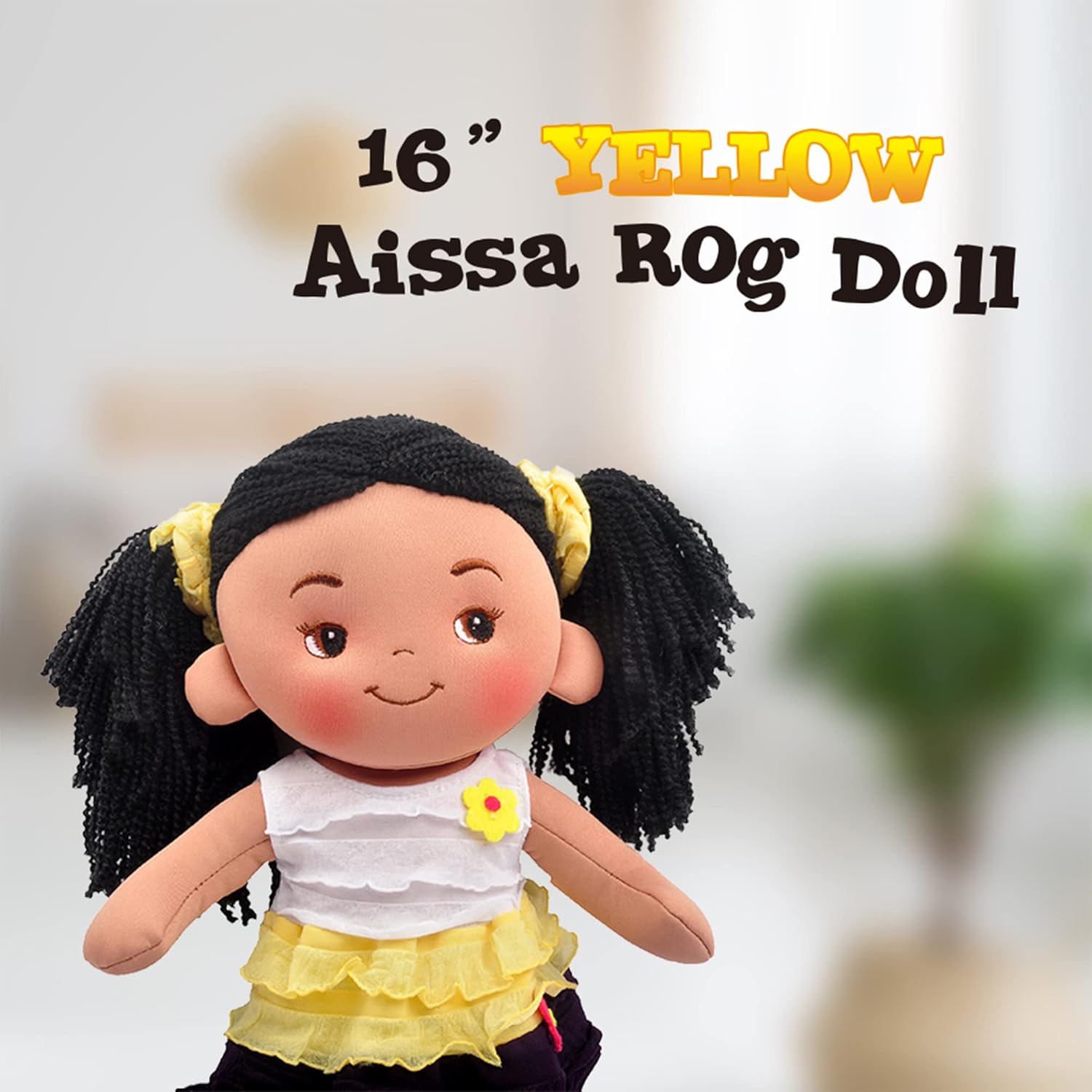 Linzy Plush 16" Yellow Aissa Rag Doll for Girls, Soft Plush Rag Doll, Sleeping Cuddle Buddy for Toddlers, Infants and Babies, Muñecas de trapo para niña, First Doll for Kids, Safe for All Ages - Image 4