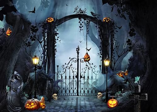 LYCGS 7X5FT Horror Forest Night Backdrop for Photography, Scary Pumpkin