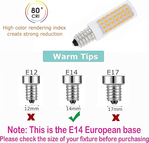 Miniatura 3 de Lamsky Bombilla LED E14 de 120 V, 6 W, luz blanca cálida, 2700 K, regulable, equivalente a 60 vatios E14 de base europea incandescente de repuesto