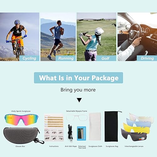 Miniatura 6 de Ukoly Gafas de sol deportivas polarizadas con 3 lentes intercambiables gafas de ciclismo para hombres y mujeres gafas de sol de pesca de béisbol