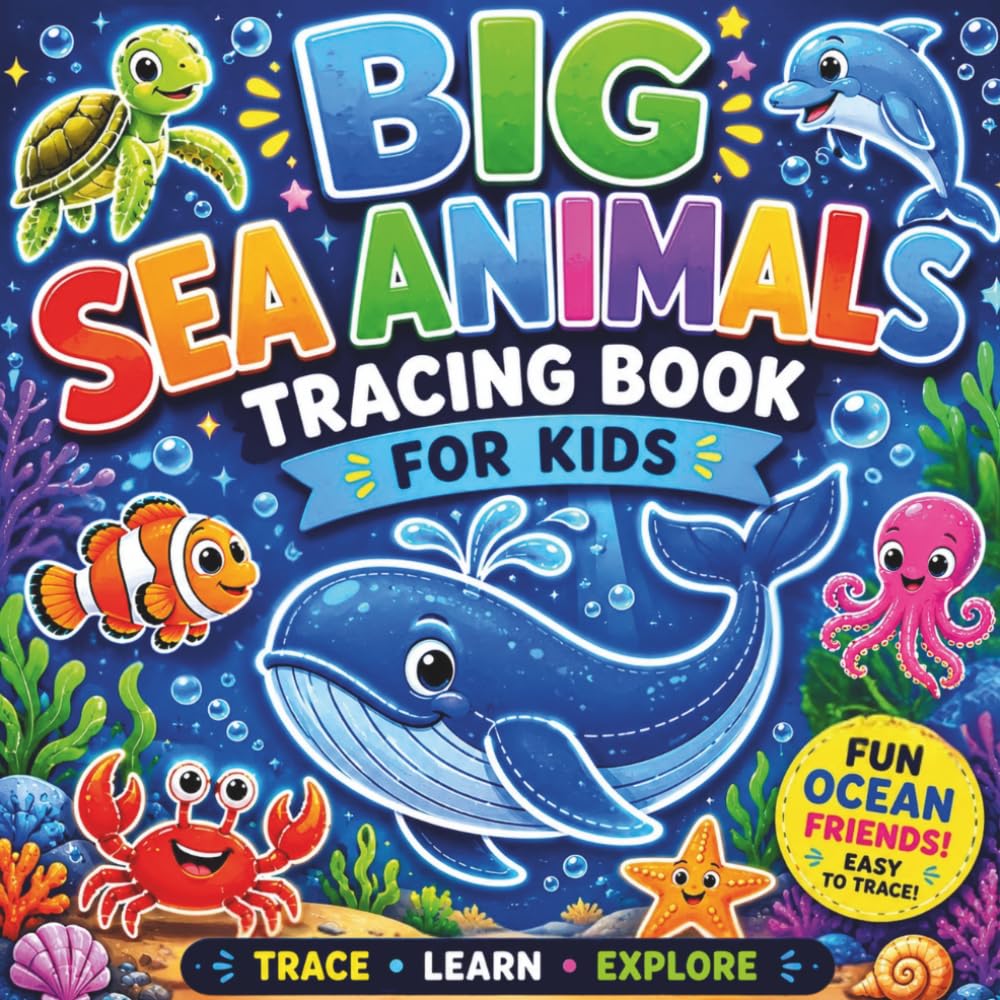 Big Sea Animals Tracing Book for Kids: Sea Animals Tracing Book for Kids Ages 5–10: A Fun and Easy Ocean Animal Ink Tracing Activity Book with Cute ... and Girls (Big Adventures Tracing Series)
