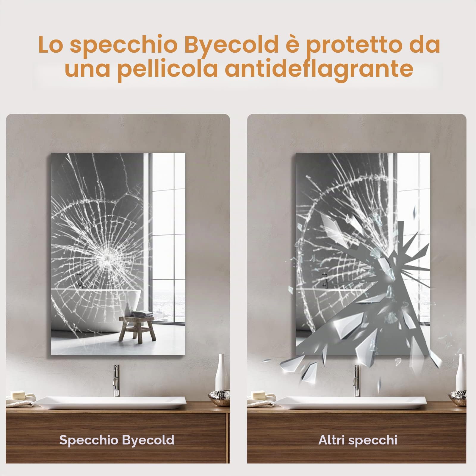 Specchio per riscaldamento a infrarossi, 580 Watt, riscaldamento a specchio, a infrarossi, specchio da bagno, 100 x 60 cm, specchio da bagno, riscaldamento elettrico, piastra di riscaldamento da