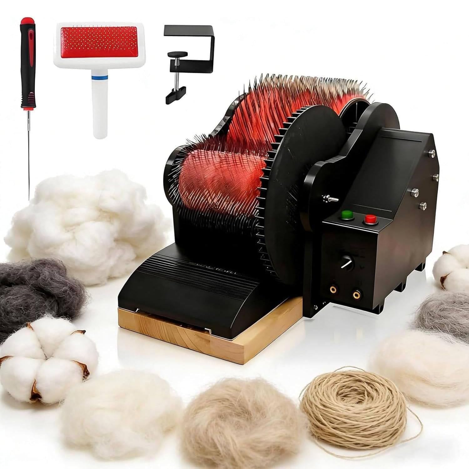 Electric Wool Fiber Drum Carding Machine, Wool Carding Machine with Brush & Awl,Adjustable Combing Speed,Automatically Clean Residual Wool,Fast Color Mixing, Combing, Spinning,for DIY Craft Make Felt