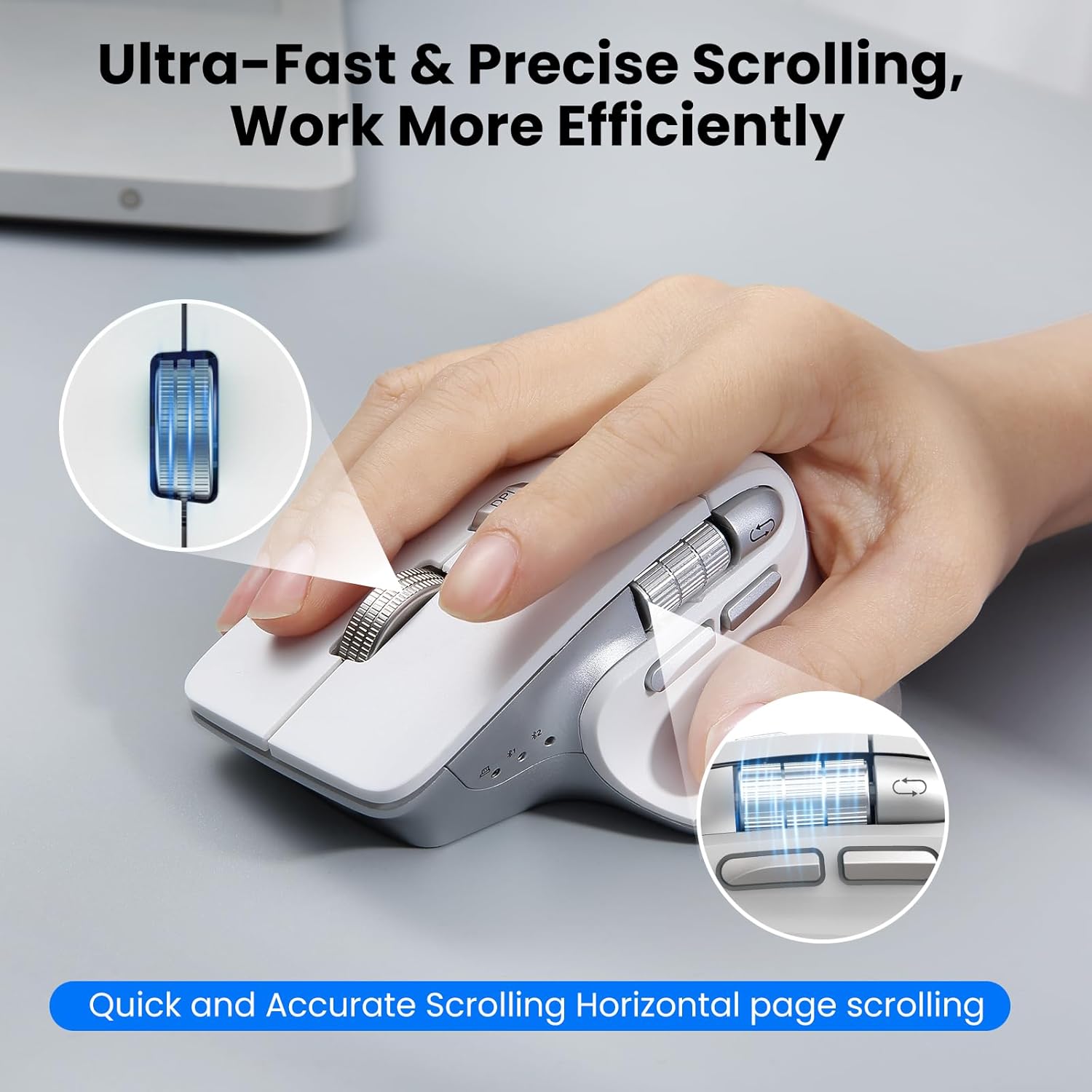 User demonstrating smart flying scroll and thumb wheel