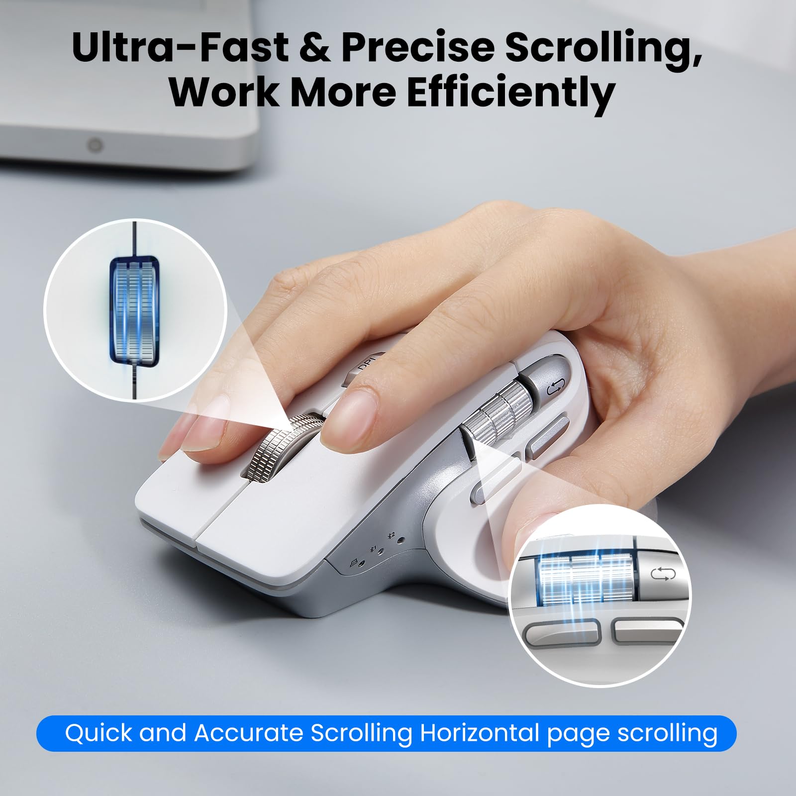 CITLLA Ratón Bluetooth inalámbrico, ergonómico, recargable, silencioso, con multidispositivo, DPI ajustable, volador y rueda de pulgar, mouse Bluetooth para laptop, computadora, tableta, smartphone