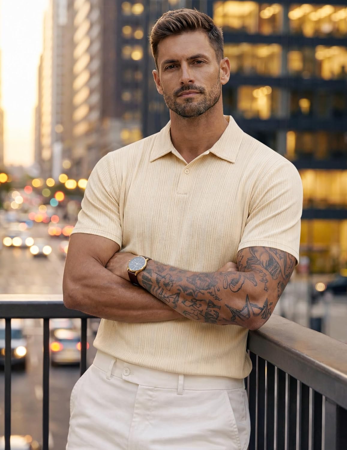 JMIERR 2026 Mens Casual Knit Polo Shirts Stretchy Old Money Textured Short Sleeve Dress Golf Shirts - Image 3