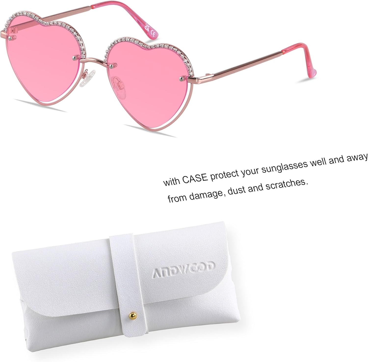 ANDWOOD Trendy Heart Shaped Sunglasses Womens Rhinestone Love Eye Sun glasses Metal Lovely Fashion Diamond Sunnies - Image 2