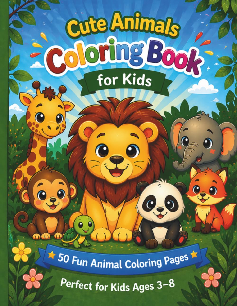 Cute Animals Coloring Book for Kids: Fun and Easy Animal Coloring Pages for Kids Ages 3-8