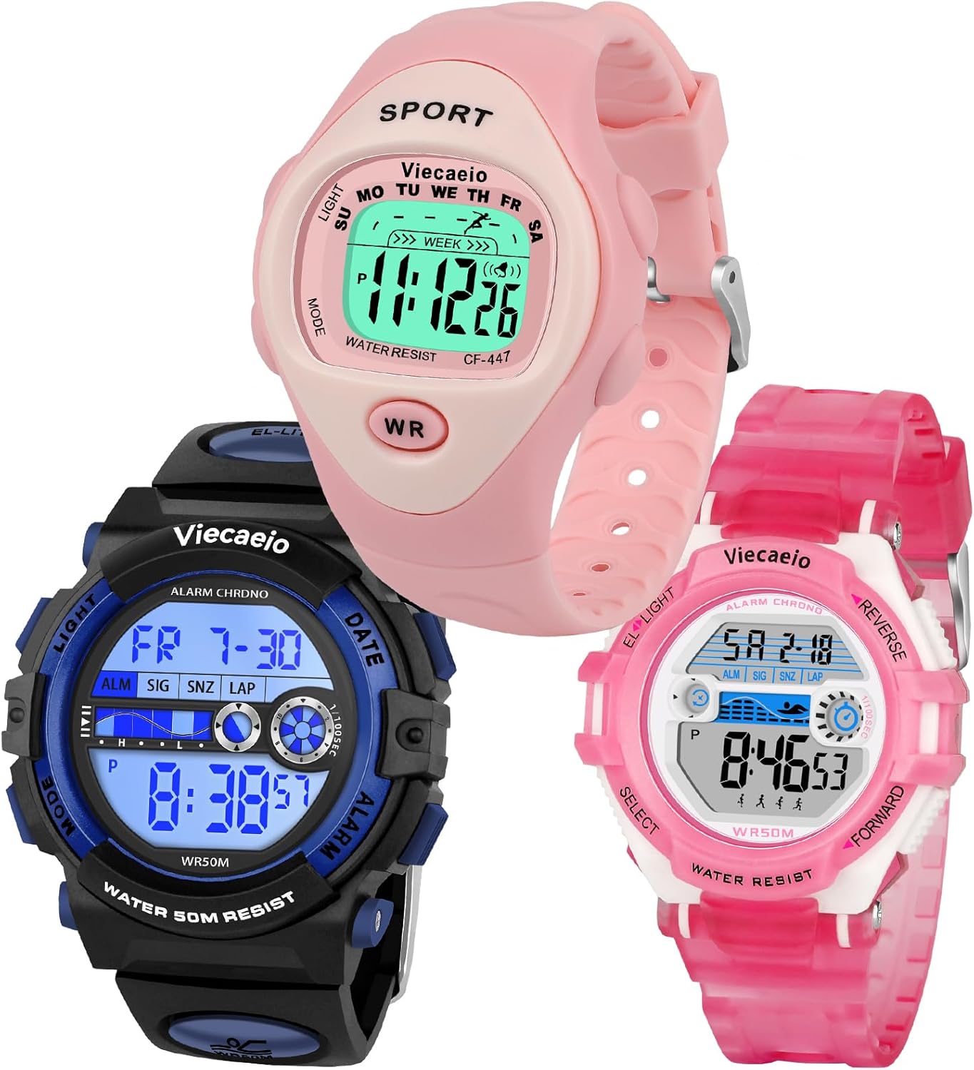 Kids Shock and Water Resistant Sports Watch 3 Piece Gift Set for Boys and Girls