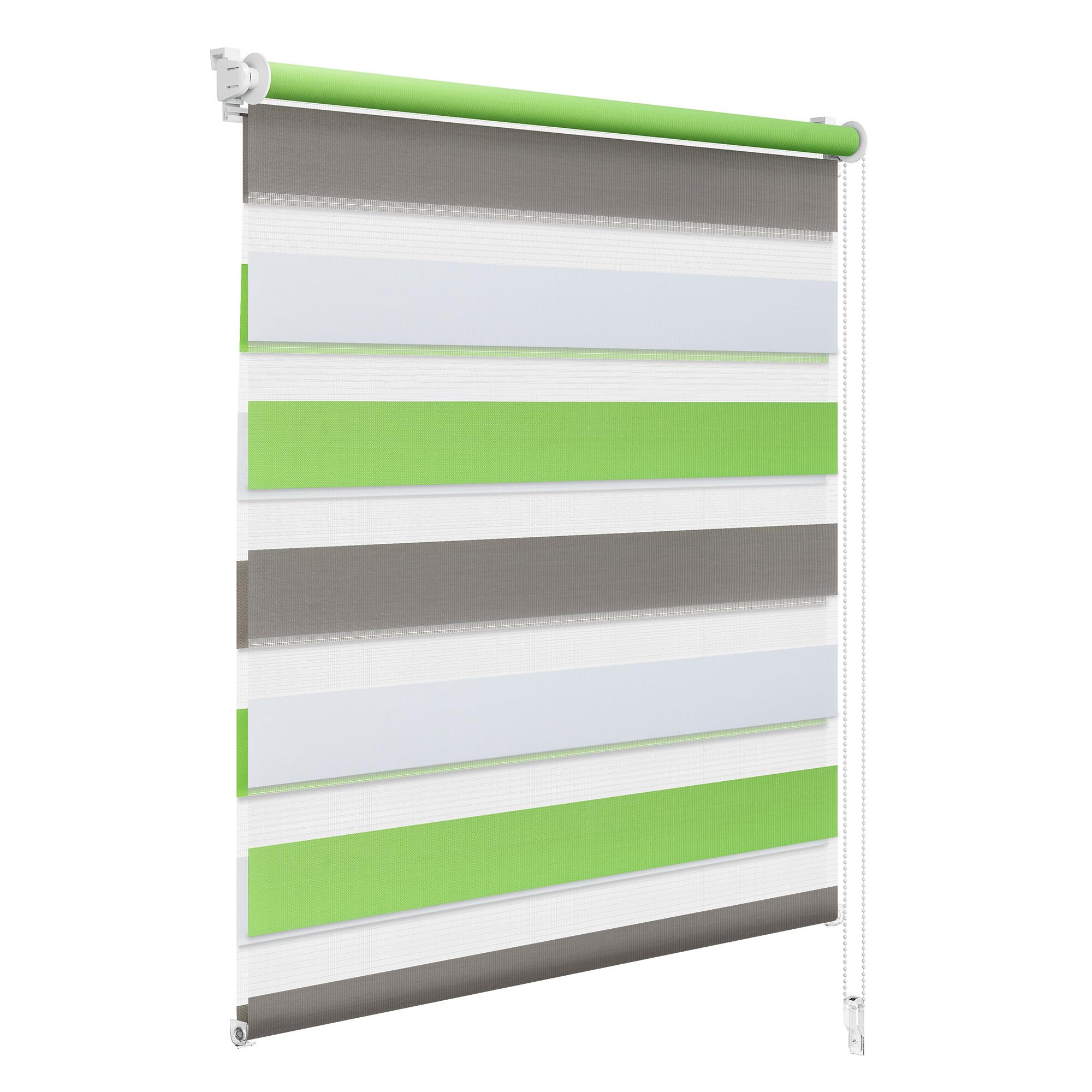WOLTU Doppelrollo Klemmfix ohne Bohren Weiß+Grün+Grau B80 x H150 cm, Duo Rollo lichtdurchlässig Fensterrollo für innen verdunkelnd, Zebrarollo mit Kettenzug - Seitenzugrollo für Fenster und Tür