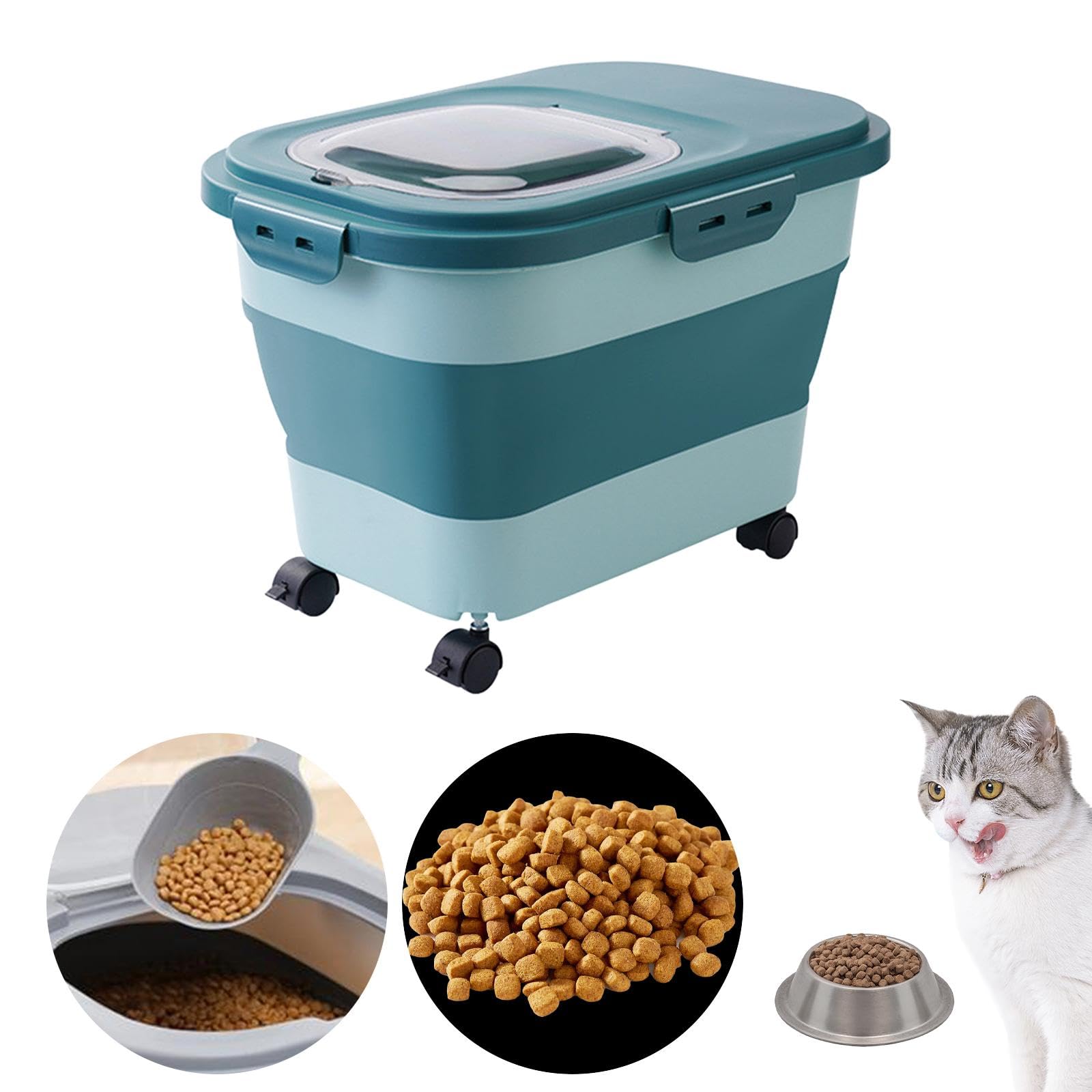 Boîte à Aliments pour Chiens et Chats, Boîte à Riz à roulettes, Boîte de Cuisine avec Couvercle, Grand Récipient de Stockage pour Le Riz, pour, Vert Clair