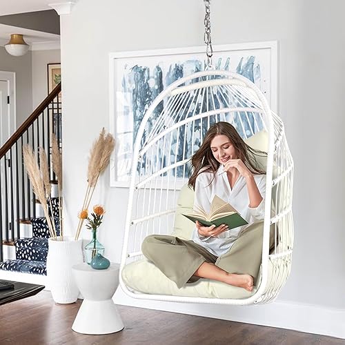 Miniatura 3 de Chihee Silla plegable de mimbre para colgar en interiores y exteriores, silla de mimbre para patio y exterior, silla hamaca con kit colgante de