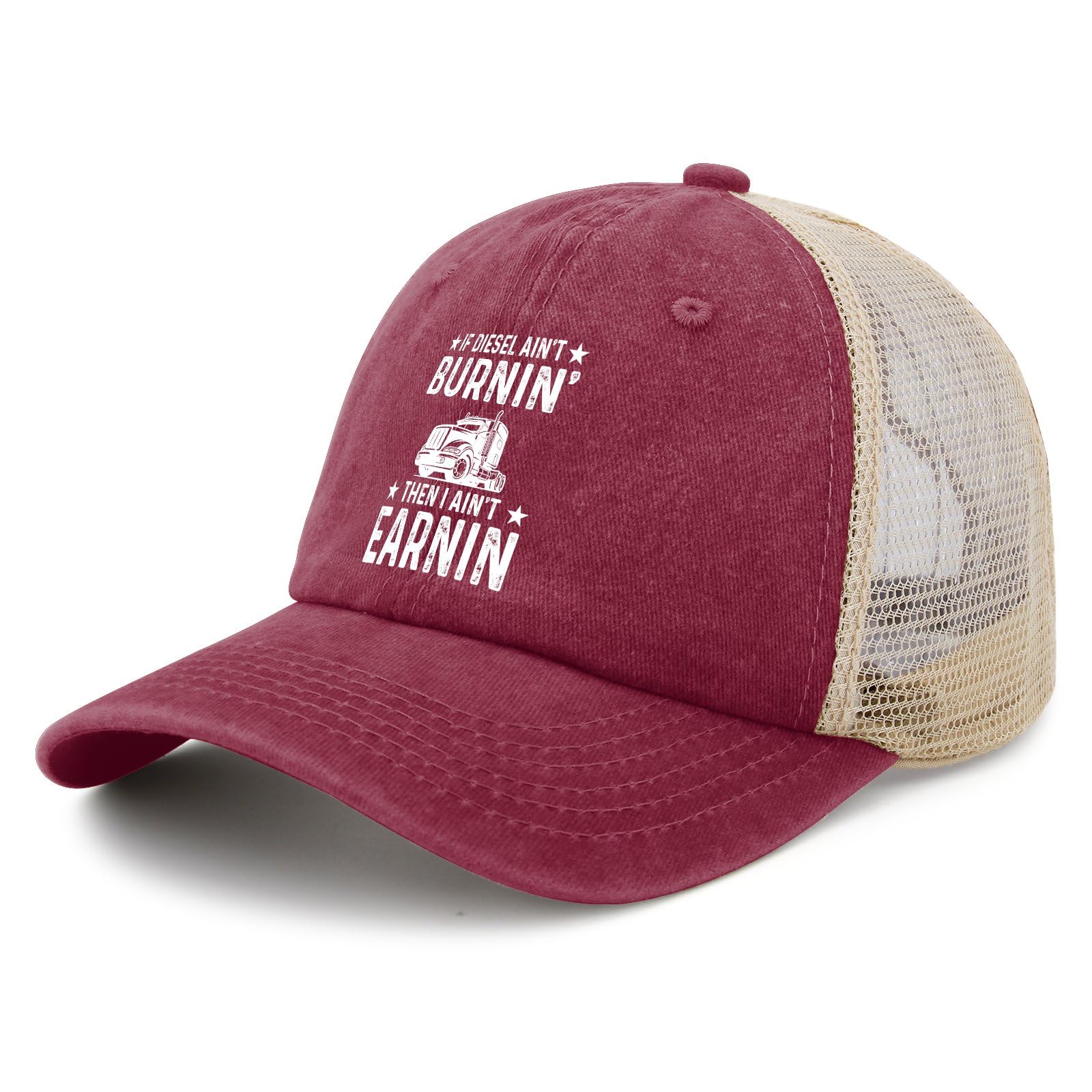 If Diesel Ain't Burnin Then I Ain't Earnin Hats Funny Hat for Men Women Deep Rose & Vintage Hat & Cowboy