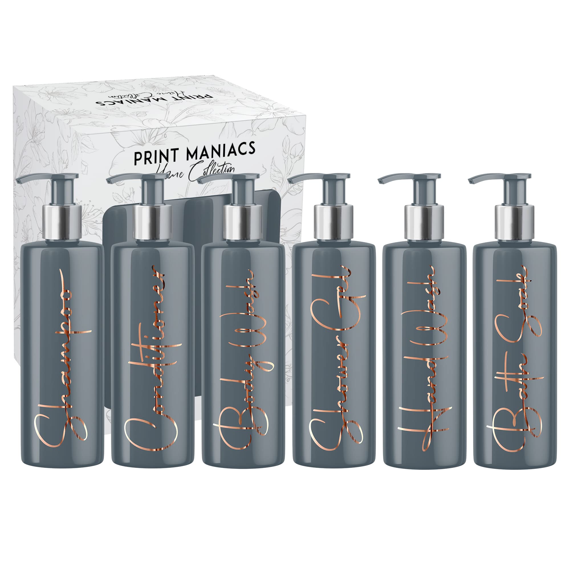 Print Maniacs Grey Mrs Hinch Inspired Personalised 500ml Pump Bottles Bathroom Lotion Kitchen Set Shampoo Conditioner Body Wash F2 (Copper