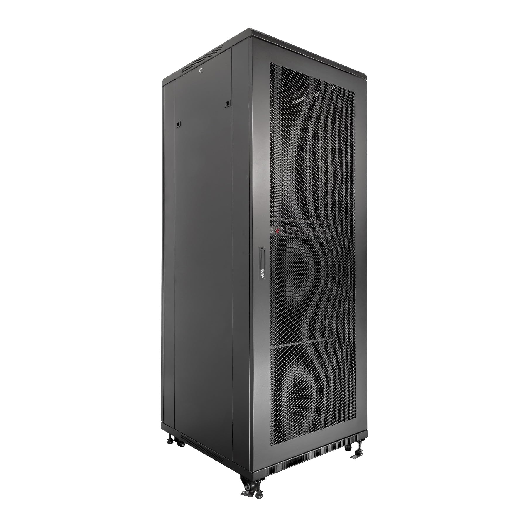 Aiten Data Armario Rack Suelo 19" 42U 600 x 800 x 2060 mm Montado con Accesorios: 2 Bandejas Fijas, 4 Ventiladores 120 mm,1 Regleta PDU con 8 Puertos Schuko de 1U, Patas, Ruedas y Llaves