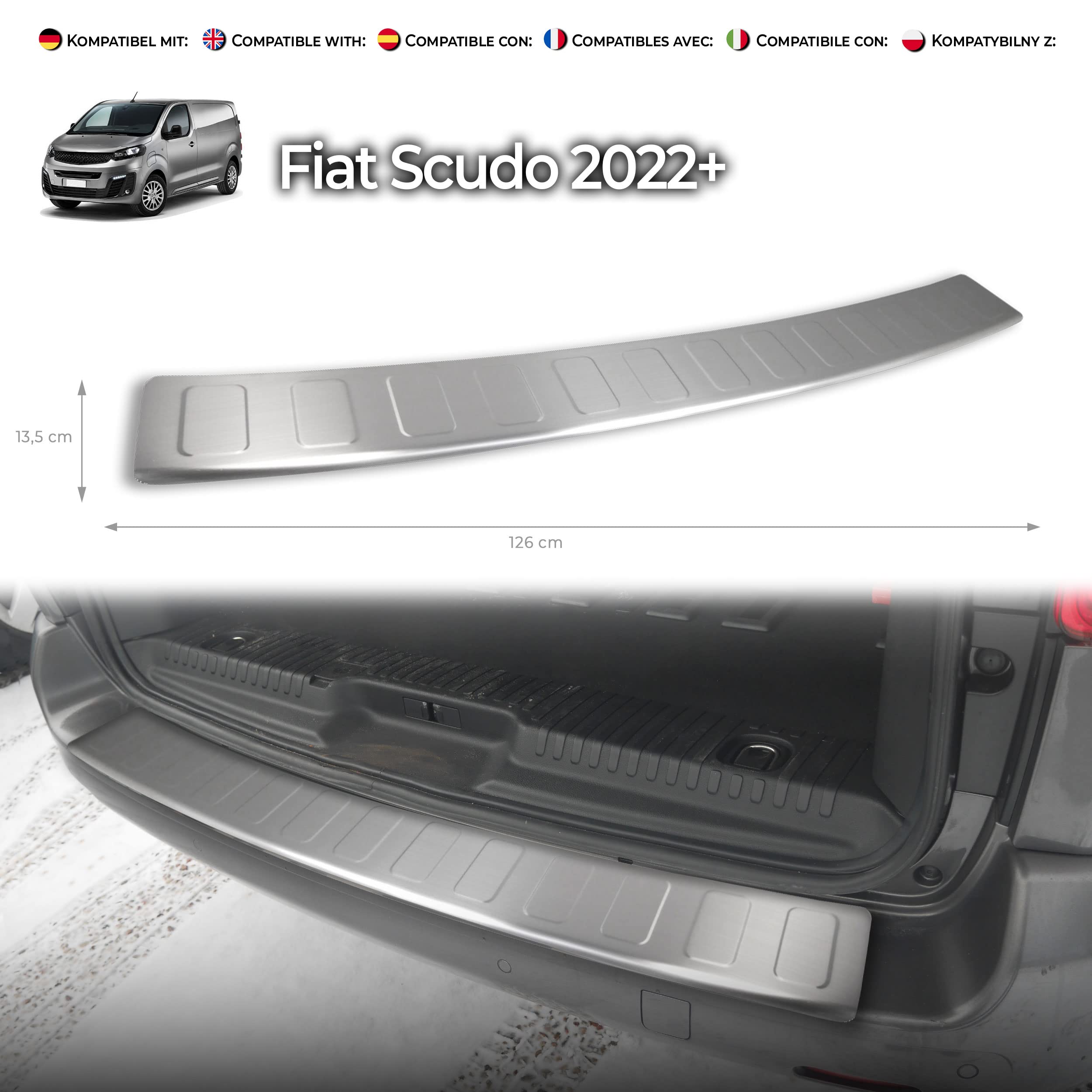 CHROMEMASTER - Accessori per Auto; Protezione paraurti Posteriore - Compatibile con Fiat Scudo dal 2022 | Acciaio inossidabile spazzolato - Protezione Paraurti Protegge la Vernice del Paraurti