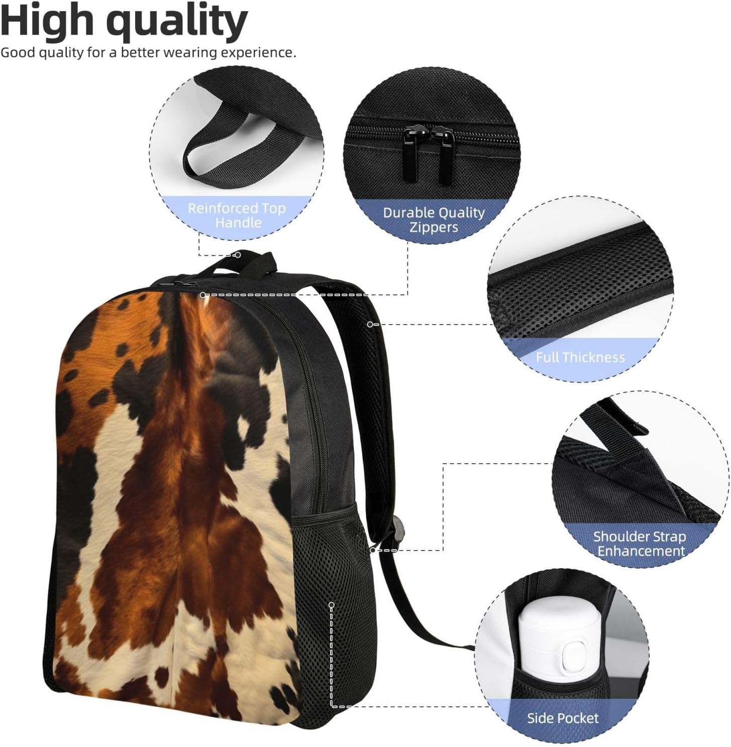 Abstract Cow Skin Backpack Lightweight Bookbag 16 Inch image 5