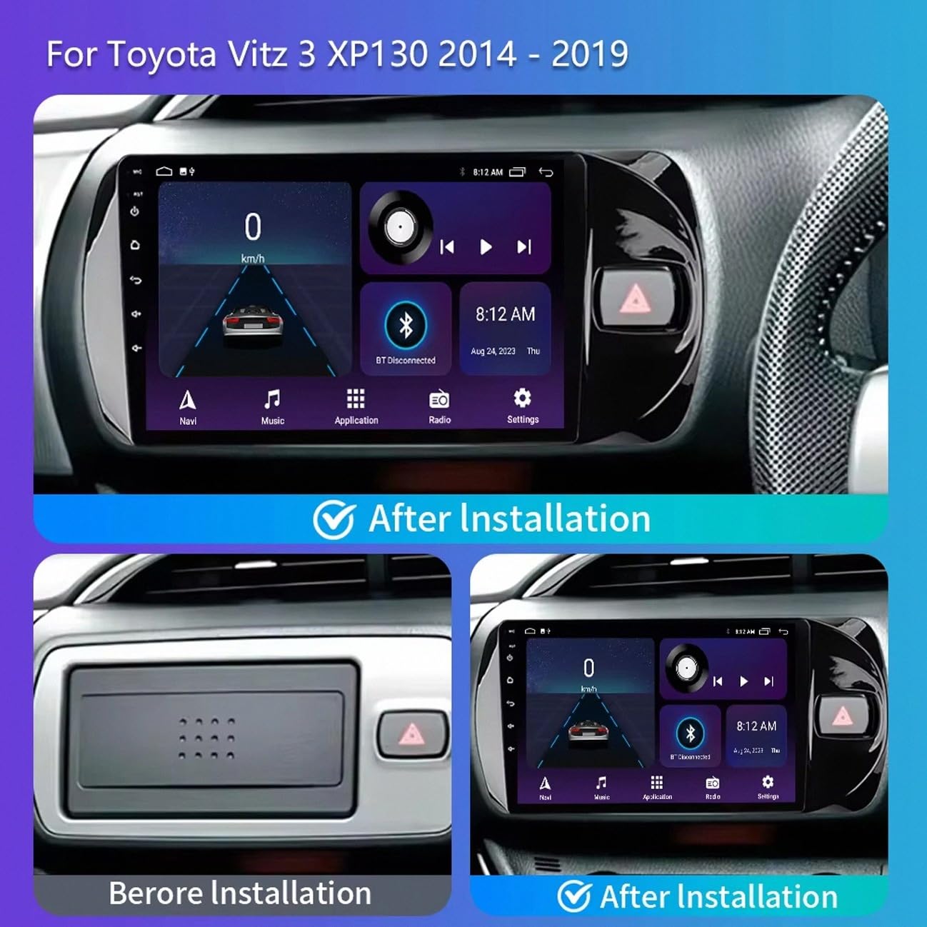 Nawigacja Gps, Radio, Nawigacja Satelitarna dla Toyota Vitz 3 XP 130 2014-2019 Odtwarzacz Wideo Car Play Mirror Link, Siri/Airplay/Aux/Radio, Odtwarzacz, 8 Rdzeń 8G+256G