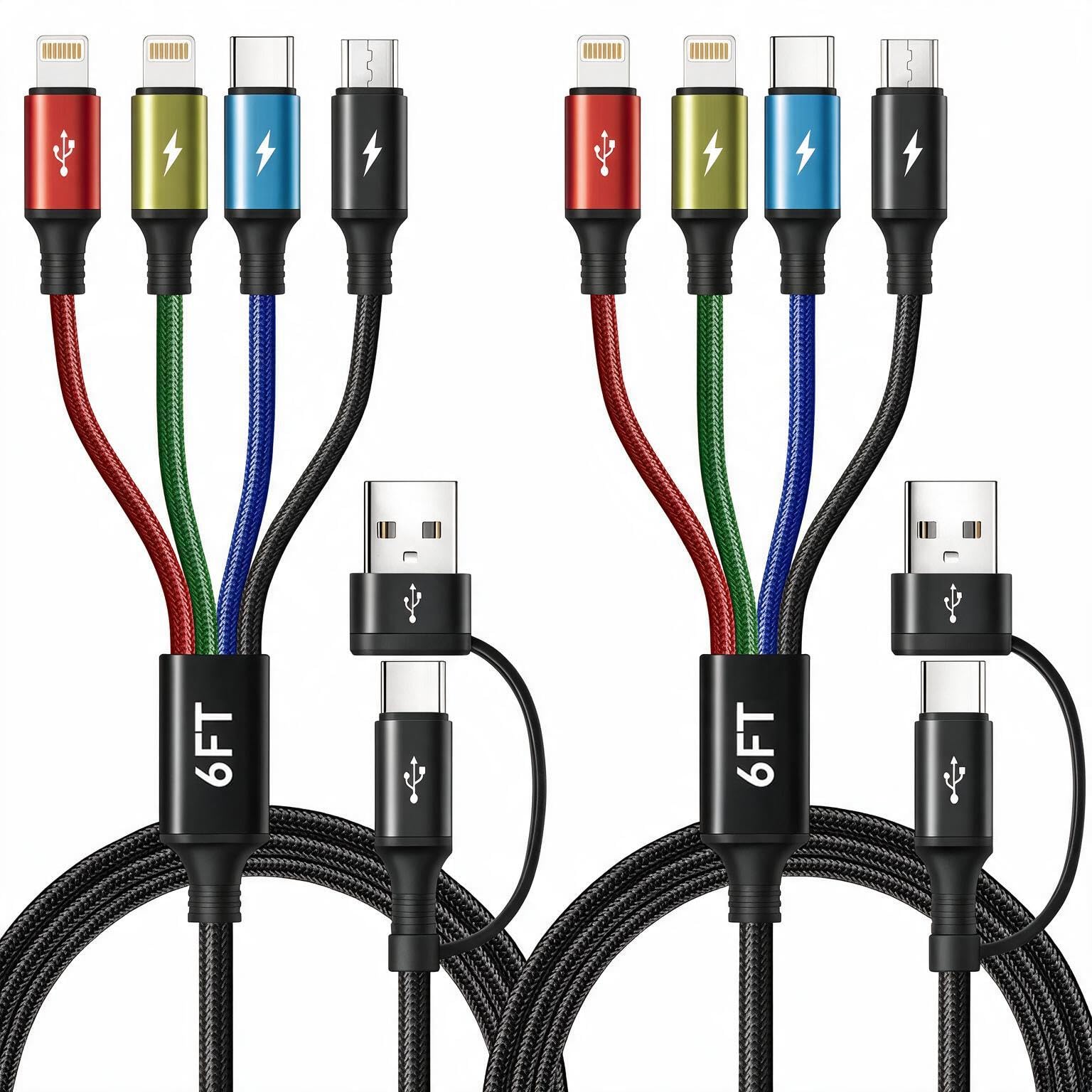 Photo 1 of Minlu 6-in-1 Multi Charging Cable - 2 Pack, 6ft Black