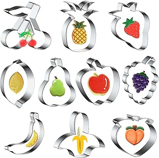 wonmon 10PCS Fruit Cookie Cutters Set, Stainless Steel Small Fruits Shape Cookie Cutters Molds Pineapple, Strawberry, Pea...