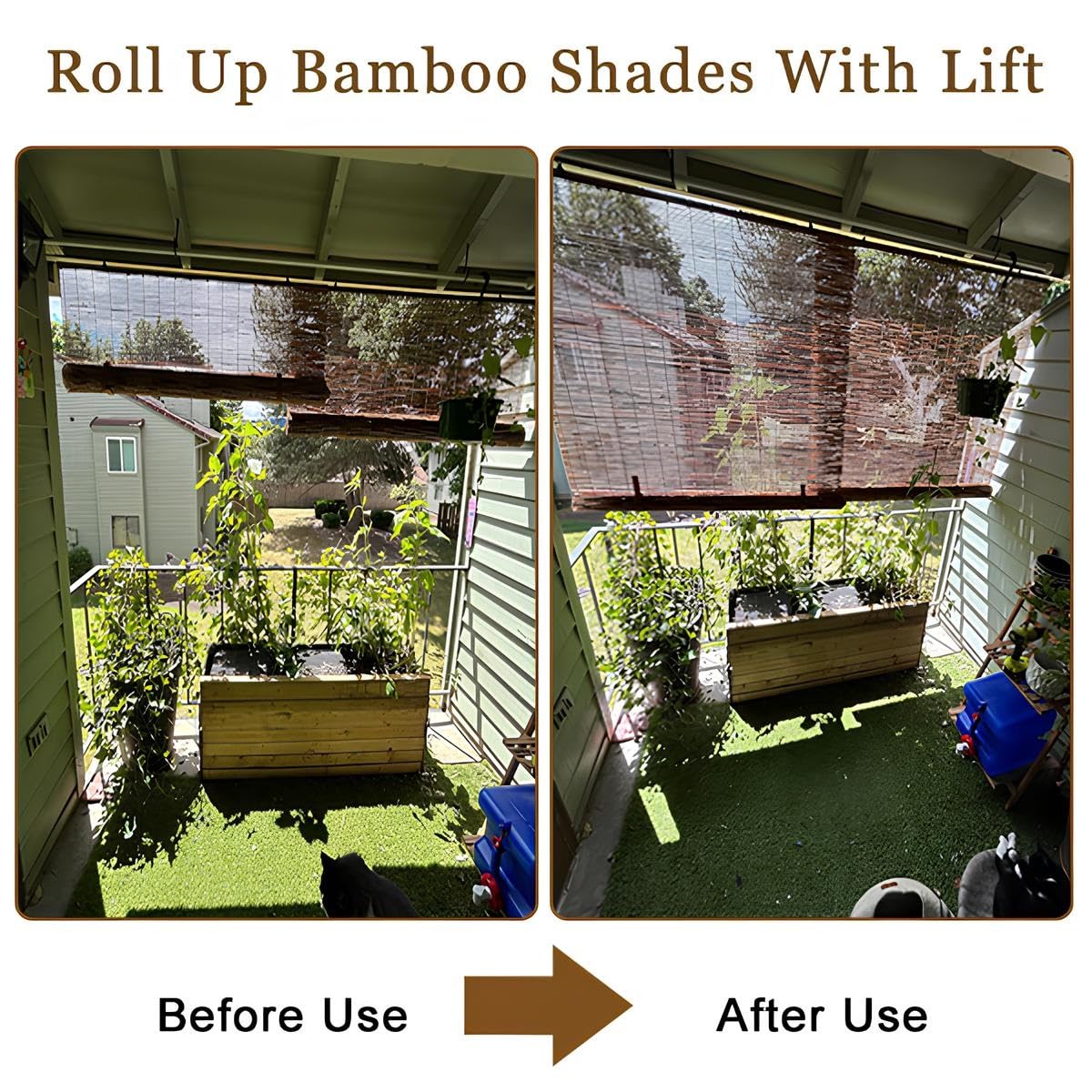 Store Enrouleur en Roseau Extérieur, Rideau De Roseau Occultants À 70%, Rideau Bambou Naturel Imperméables pour Fenêtres Véranda Jardin Pergola Balcon Cuisine(Brown,W150*H200cm)