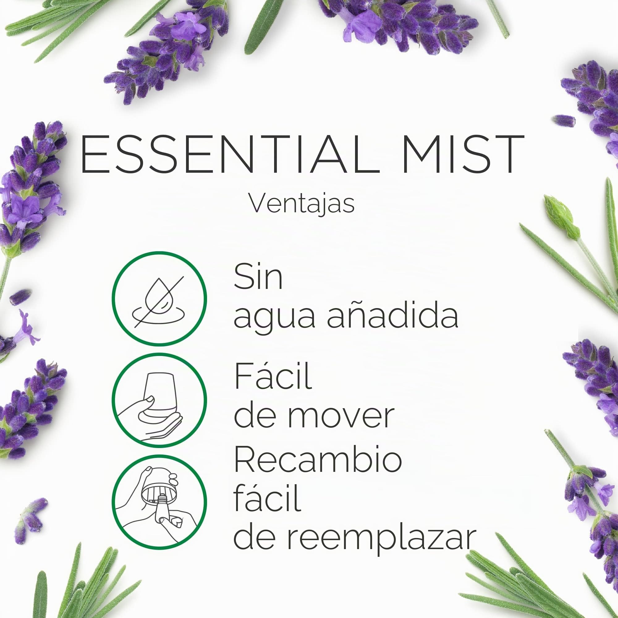 Air Wick Difusor automático de fragancias Essential Mist - Recambio - Descanso Interior - Niebla Perfumada de Aceites Esenciales - 6 x 20 ml