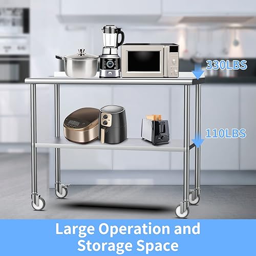 Miniatura 3 de ROVSUN Mesa de acero inoxidable de 30 x 24 pulgadas para preparación y trabajo, mesas de trabajo comerciales y estaciones de trabajo, mesa de metal